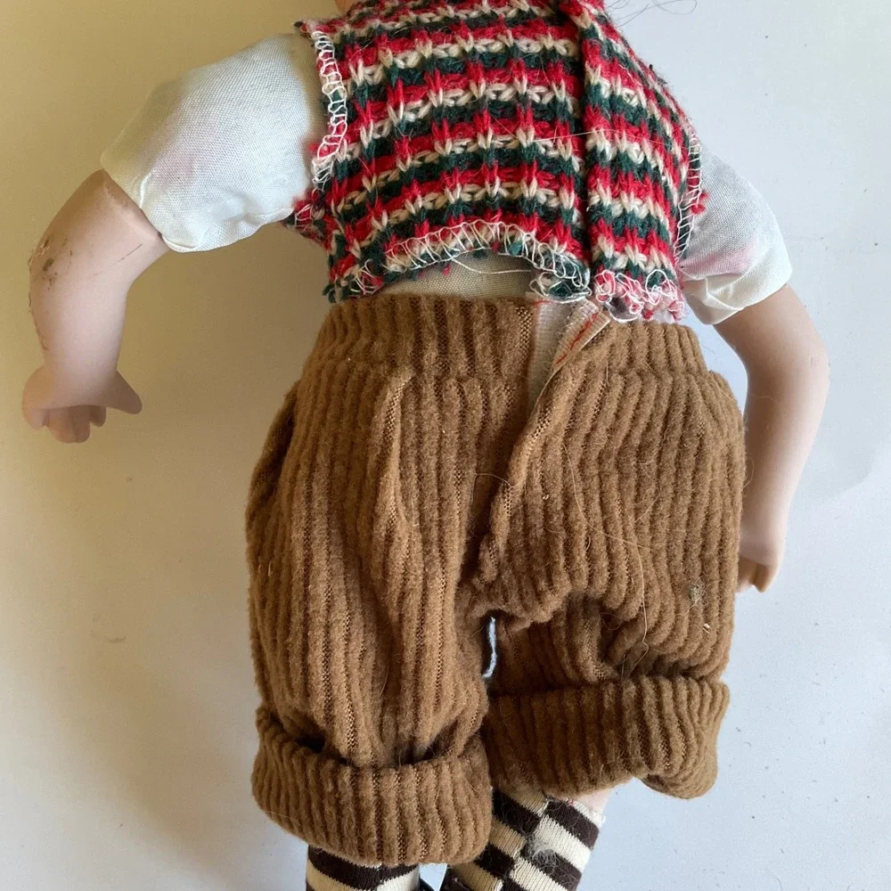 Vintage Porcelain Boy Doll Green‎ Eyes Knit Vest Corduroy Pants 12